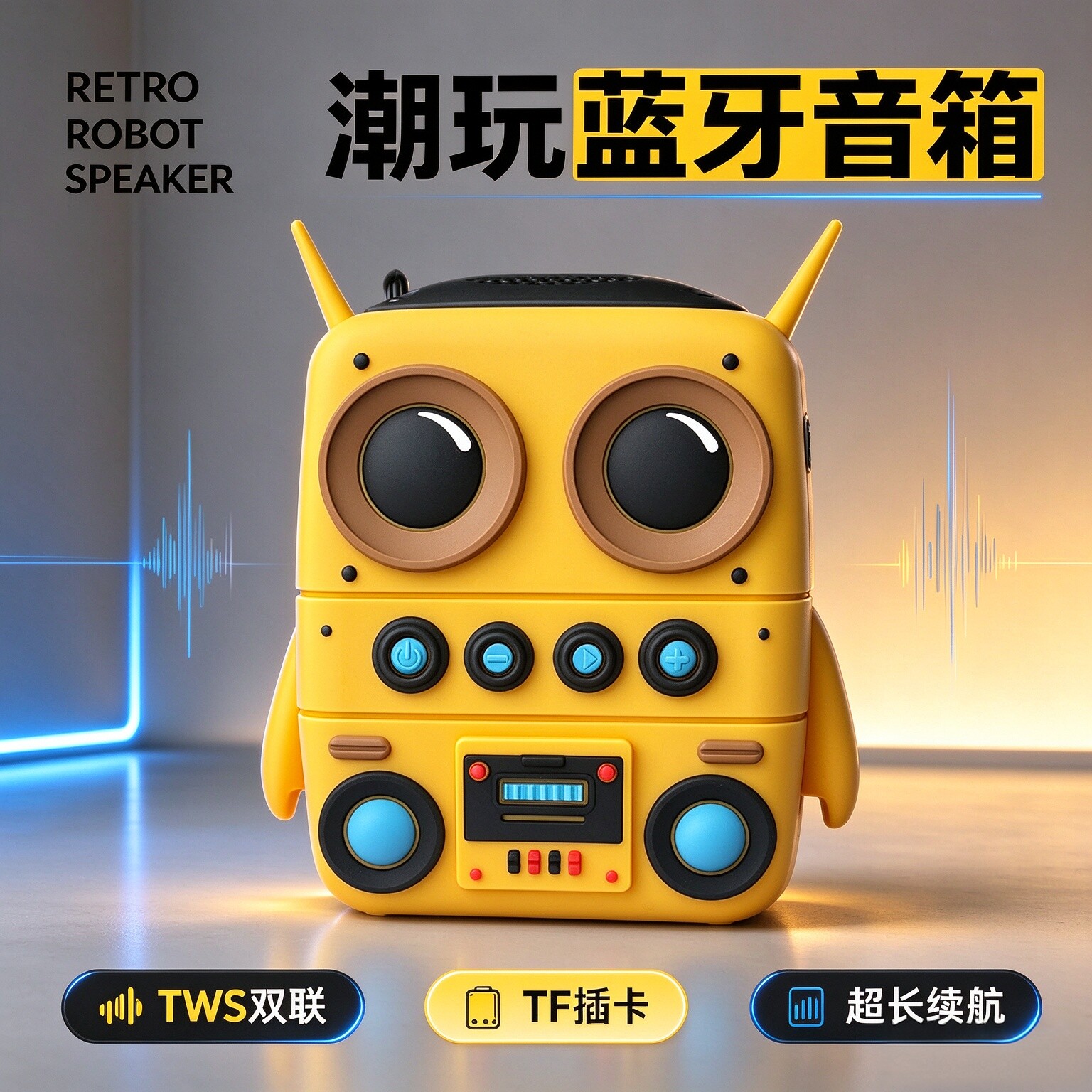 卡通机器人蓝牙音响TWS双联立体TF插卡便携小音箱桌面潮玩长续航