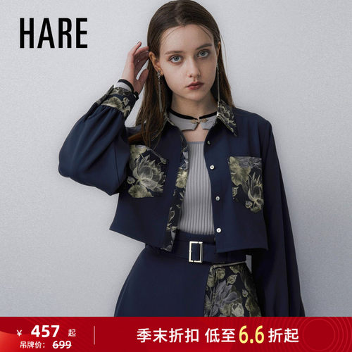 印花拼接短款衬衫 复古高级