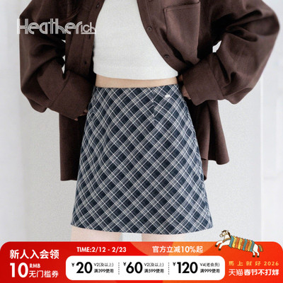 Heatherich裙子女2026春季新款气质简约格纹A字半身裙590753