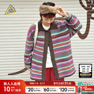 SEE YOU at PIZZA毛衣女25冬季新款羊毛混纺翻领费尔岛开衫644795