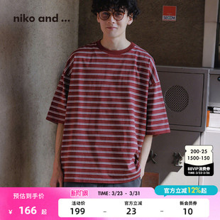 条纹简约日系中袖 niko 短袖 ...T恤男女2025年夏季 上衣316573 and