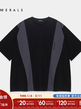 NUMERALS T恤男2025夏季新款设计感拼色运动休闲短袖T恤322176