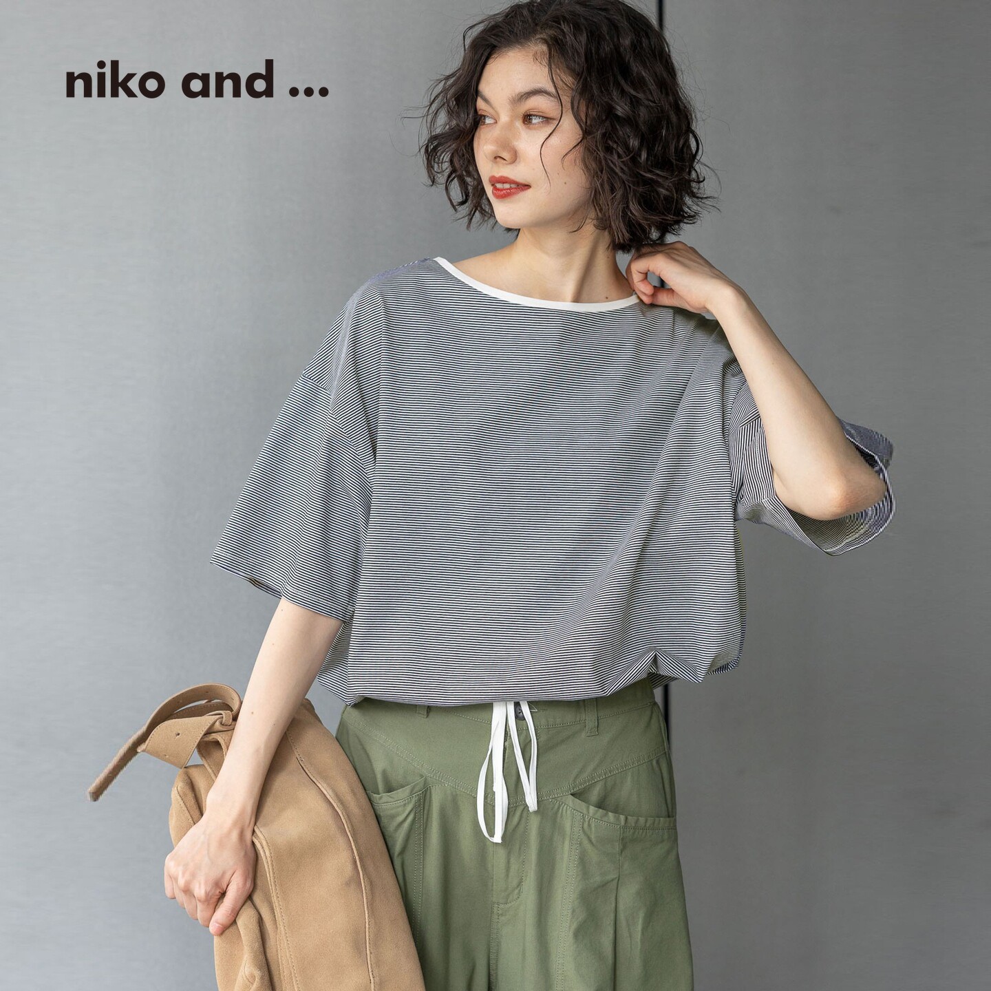 niko and ...T恤女2026夏季新款抽绳系带下摆棉质中