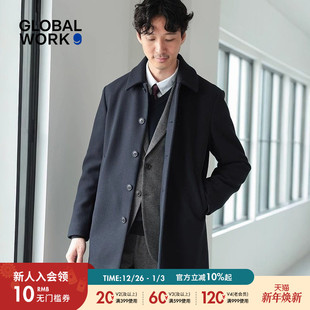 时尚 GLOBAL 新款 外套男冬季 宽松休闲毛呢大衣厚外套115776 WORK
