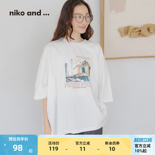 时尚 niko 新款 and 淡人圆领拼接印花上衣323578 ...T恤女2025夏季