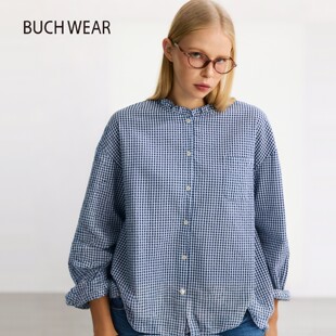 新款 BUCH 女2025秋季 衬衫 休闲蓝白格子宽松棉质上衣611840 WEAR