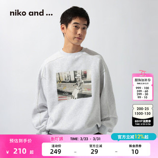 印花潮酷宽松圆领长袖 niko 新款 ...卫衣男2026春季 上衣625235 and