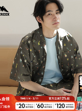 CITY CREEK衬衫男夏季翻领宽松出游休闲风短袖194733