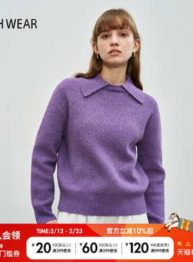 BUCH WEAR毛针织衫女冬季新款翻领日系简约纯色毛衣323349