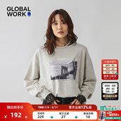WORK 卫衣女2025冬季 新款 GLOBAL 复古印花宽松棉质长袖 上衣608255