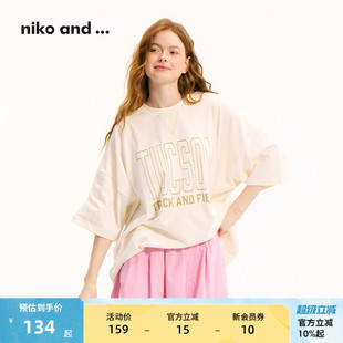 简约休闲字母宽松印花T恤325112 niko and ...T恤女2025夏季 新款
