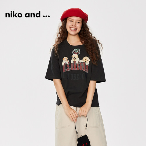 nikoand...T恤女动物印花短袖