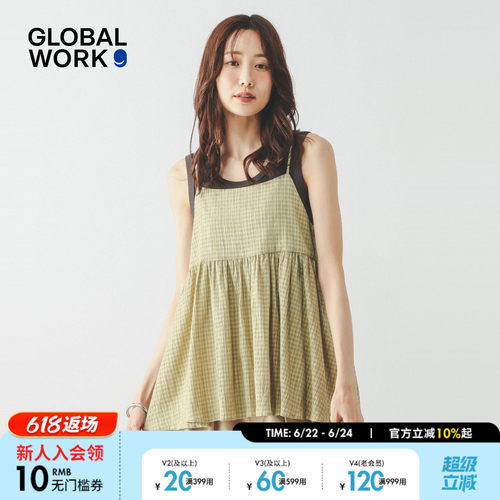 GLOBAL WORK 吊带女2026夏季新款格子系带褶皱吊带罩衫665489