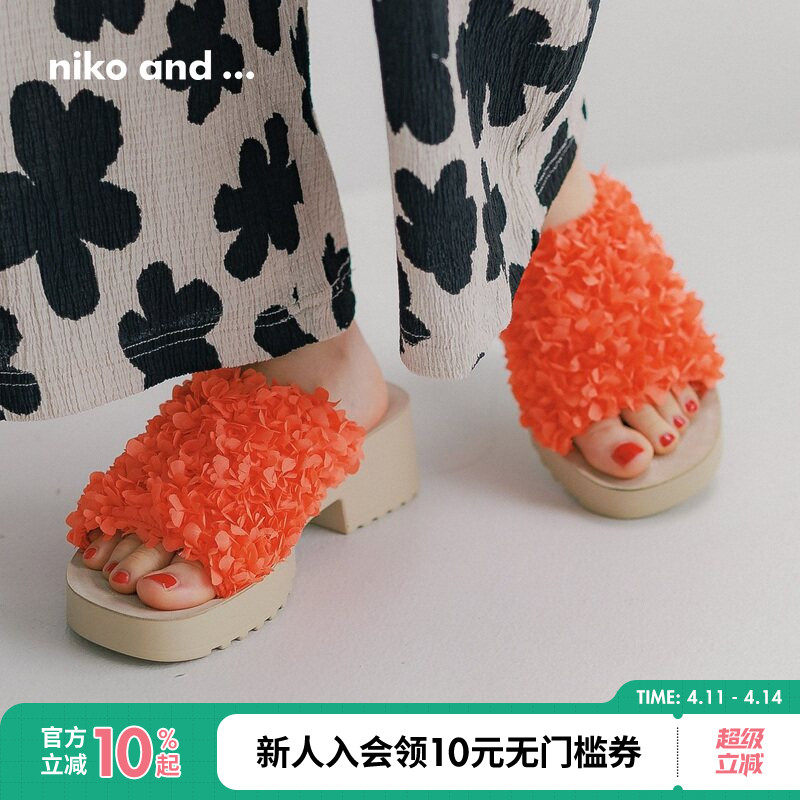 niko and ...休闲凉鞋女2025夏季新款复古粗跟露趾拖鞋287251