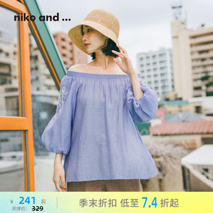 niko and ...上衣女2026夏季新款刺绣灯笼袖薄款一字领罩衫660035