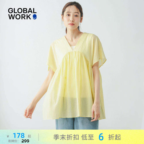 GLOBAL WORK 衬衫女2026夏季新款褶皱坎肩抽绳薄款上衣636648