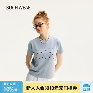 上衣576365 BUCH WEART恤女2025年夏季 新款 简约不规则纽扣短袖
