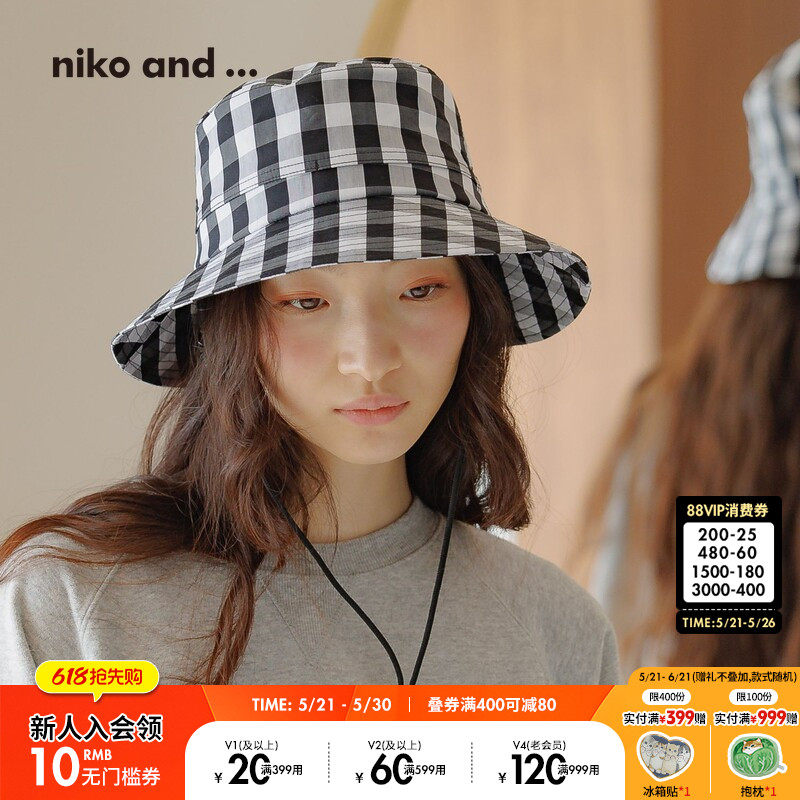 niko and ...帽子女2025年新款可调节平顶宽檐渔夫帽