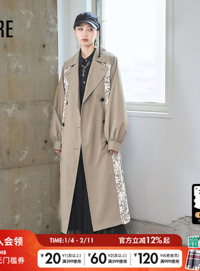 HARE外套女冬季新款时尚宽松蕾丝拼接气质流行风衣286298