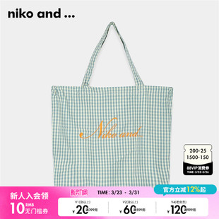 niko ...单肩包2025春夏休闲潮流清新格纹手提包972515 and