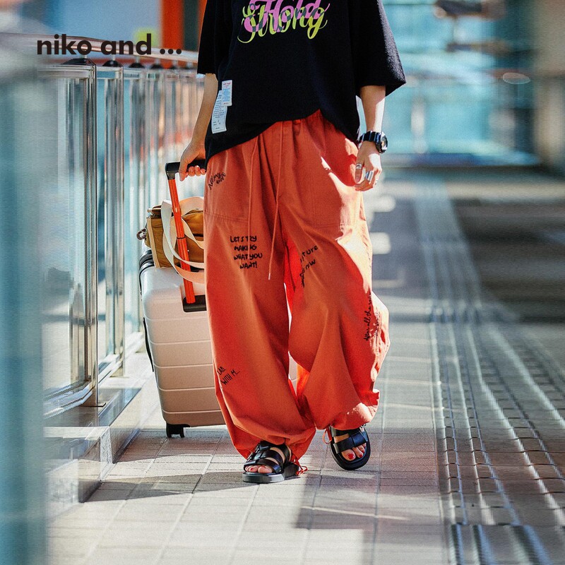 niko and ...休闲裤女2025年夏季新款刺绣宽松系带阔
