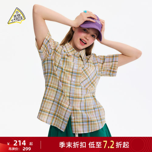 格子短袖衬衫 复古清新有活力