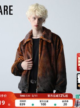 HARE 夹克男2025冬季新款高级翻领保暖渐变环保皮草厚外套492548