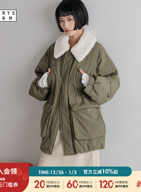 LOWRYS FARM棉服女2025冬季新款翻领中长款抽绳保暖厚外套575305