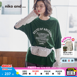 niko and ...T恤女2026秋季新款慵懒风蕾丝字母假两件上衣1046989