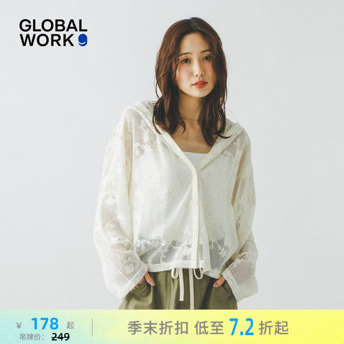 GLOBAL WORK 蕾丝衫女2026夏季新款刺绣半透明连帽开衫632458