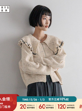 LOWRYS FARM毛衣女2025冬季新款花边领短款长袖针织开衫581123