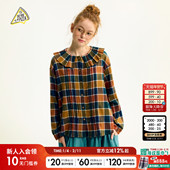 YOU 新款 SEE PIZZA衬衫 女2026春季 荷叶领格子长袖 上衣580681