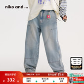 宽松慵懒棉质直筒长裤 niko 633624 女2026春季 新款 and ...牛仔裤