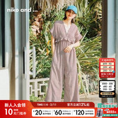 V领连衣裤 niko 326518 新款 优雅气质短袖 and ...连体衣女2025夏季