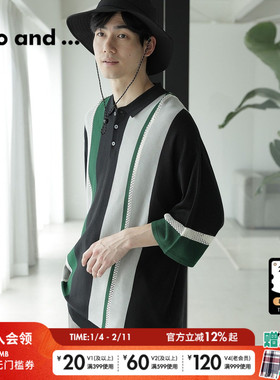 niko and ...T恤男夏季时尚宽松拼色休闲日系polo衫180560