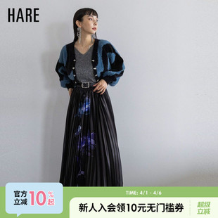 HARE半身裙女春季 气质显瘦通勤腰带百褶裙995505 优雅时尚