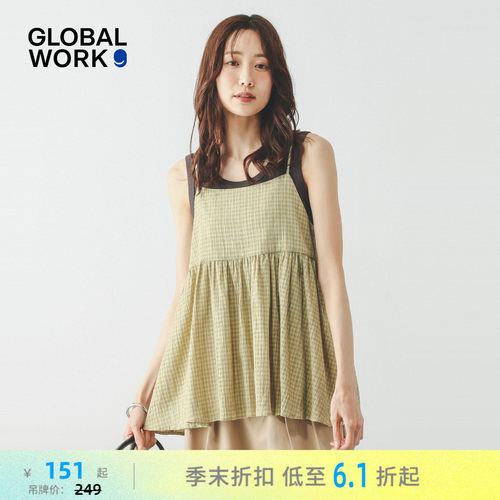 GLOBAL WORK 吊带女2026夏季新款格子系带褶皱吊带罩衫665489