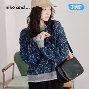 niko and ...针织衫女2026秋季新款日系慵懒圆领彩点毛衣1055208