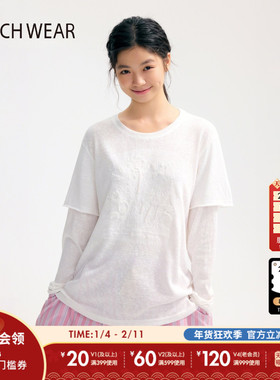 BUCH WEAR T恤女2026春季新款简约含棉串珠假两件长袖上衣594879