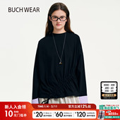 口拼接抽褶长袖 BUCH 上衣645973 新款 圆领袖 WEAR T恤女2026春季