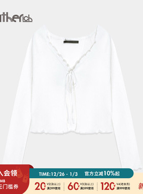 Heatherich毛针织衫女2025年春秋新款时尚纯色日系系带上衣322212