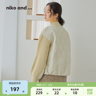 新款 niko and ...毛衣女2025冬季 600505 立领拼接绗缝夹棉针织衫