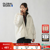 GLOBAL 正反两穿仿羊羔绒绗缝棉服497162 新款 WORK 外套女2025冬季