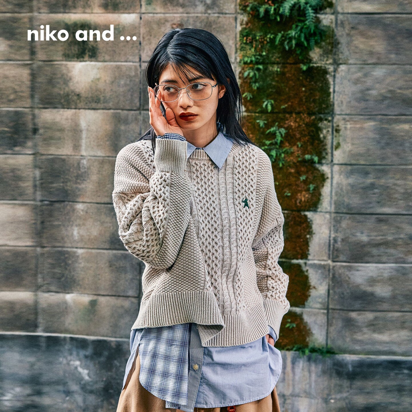niko and ...针织衫女2026春季新款潮流叠穿麻花编织