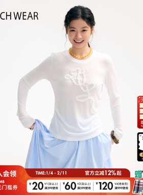 BUCH WEAR T恤女2026春季新款简约花朵刺绣休闲长袖上衣594877