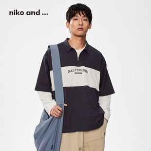 拉链拼色日系宽松廓形短袖 ...T恤男25春季 141027 and niko