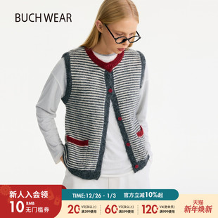 条纹撞色小众叠穿无袖 新款 外套613824 WEAR马夹女2025冬季 BUCH