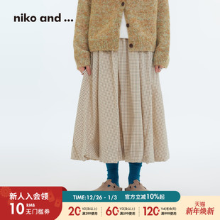 2025秋冬新款 niko 十五 ...裙子女 含棉日系格纹花苞裙607042 and