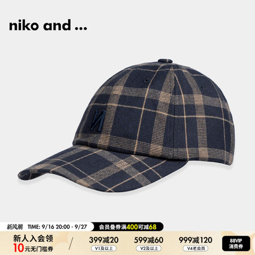 休闲帽子nikoand...格纹冬季