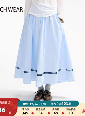 BUCH WEAR裙子女2025夏季新款休闲学院风单线条纯色半裙590701